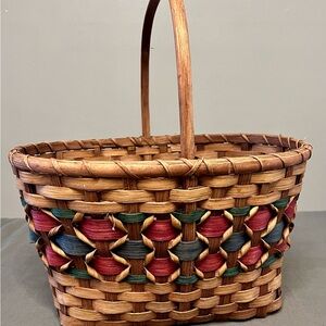 Large Wooden Woven Colorful Basket 14.5x12.75x15”